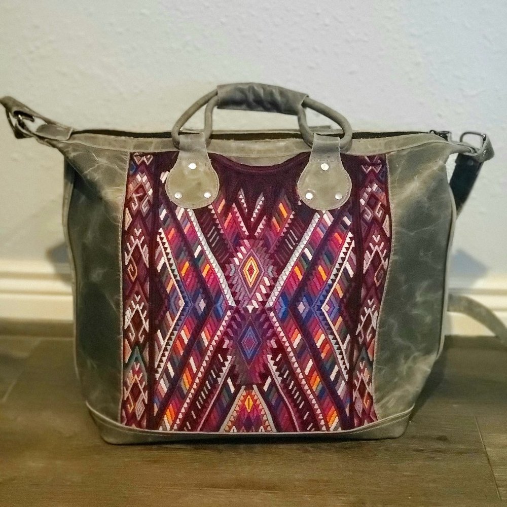 Handmade Guatemalan Leather/Woven Tribal Bag